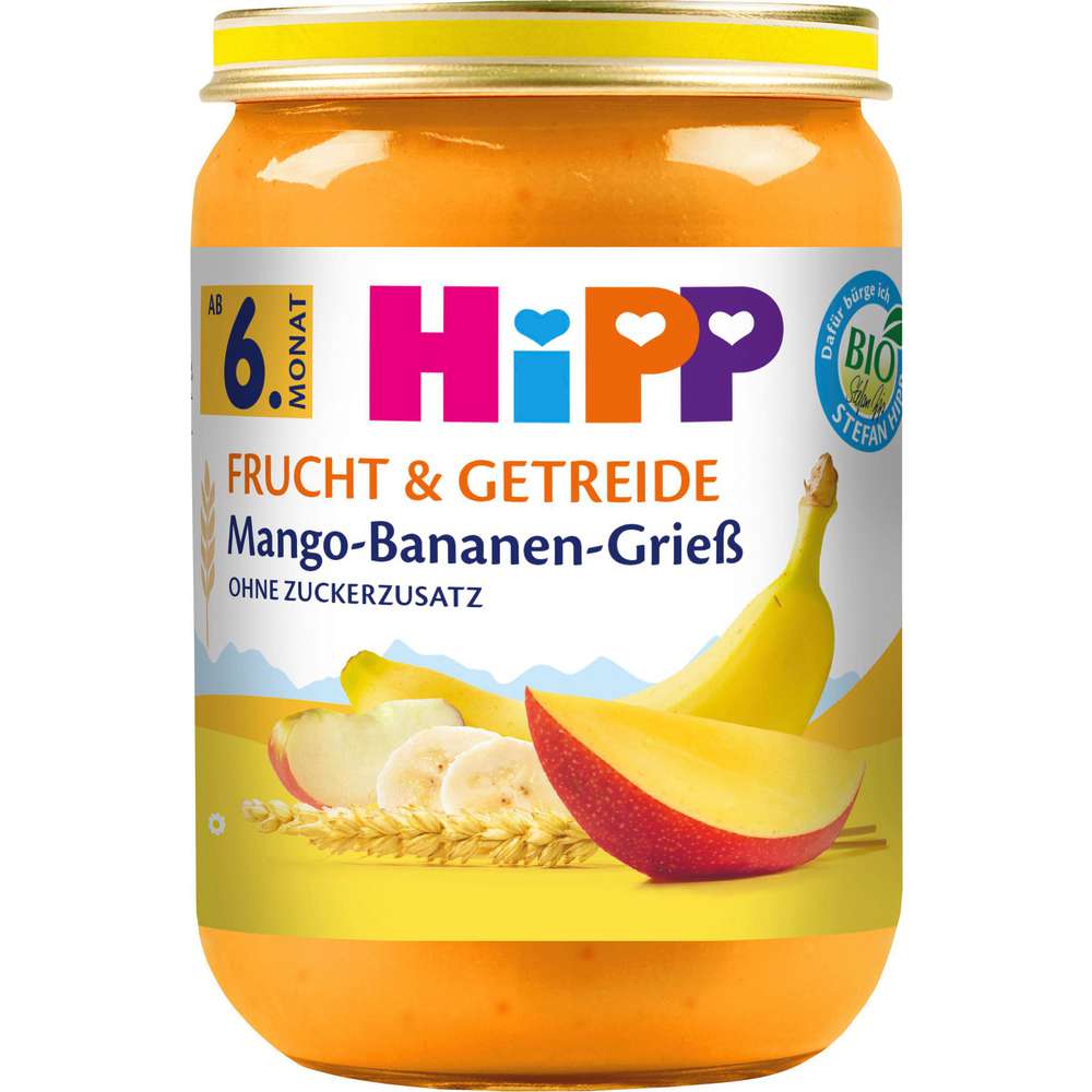 Produktabbildung Hipp Bio Babynahrung Frucht & Getreide, Mango-Bananen-Grieß, ab dem 6. Monat