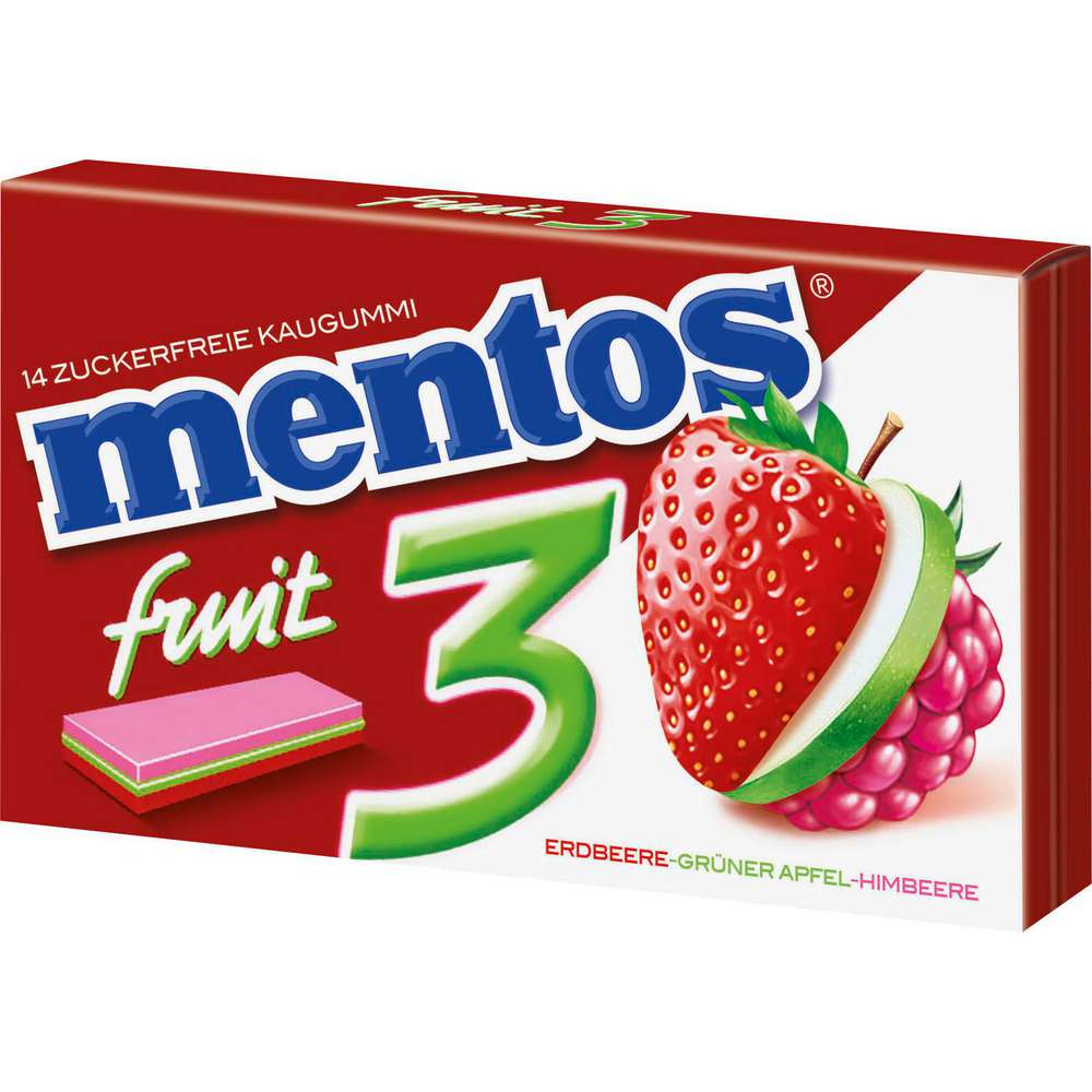 Produktabbildung Mentos Kaugummistreifen Apfel-Erdbeere-Himbeere, zuckerfrei