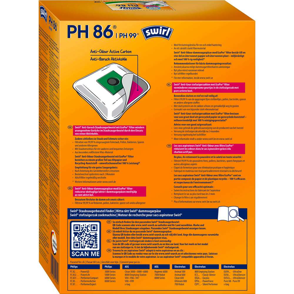 Produktabbildung Swirl Staubsaugerbeutel PH86, Anti-Odour