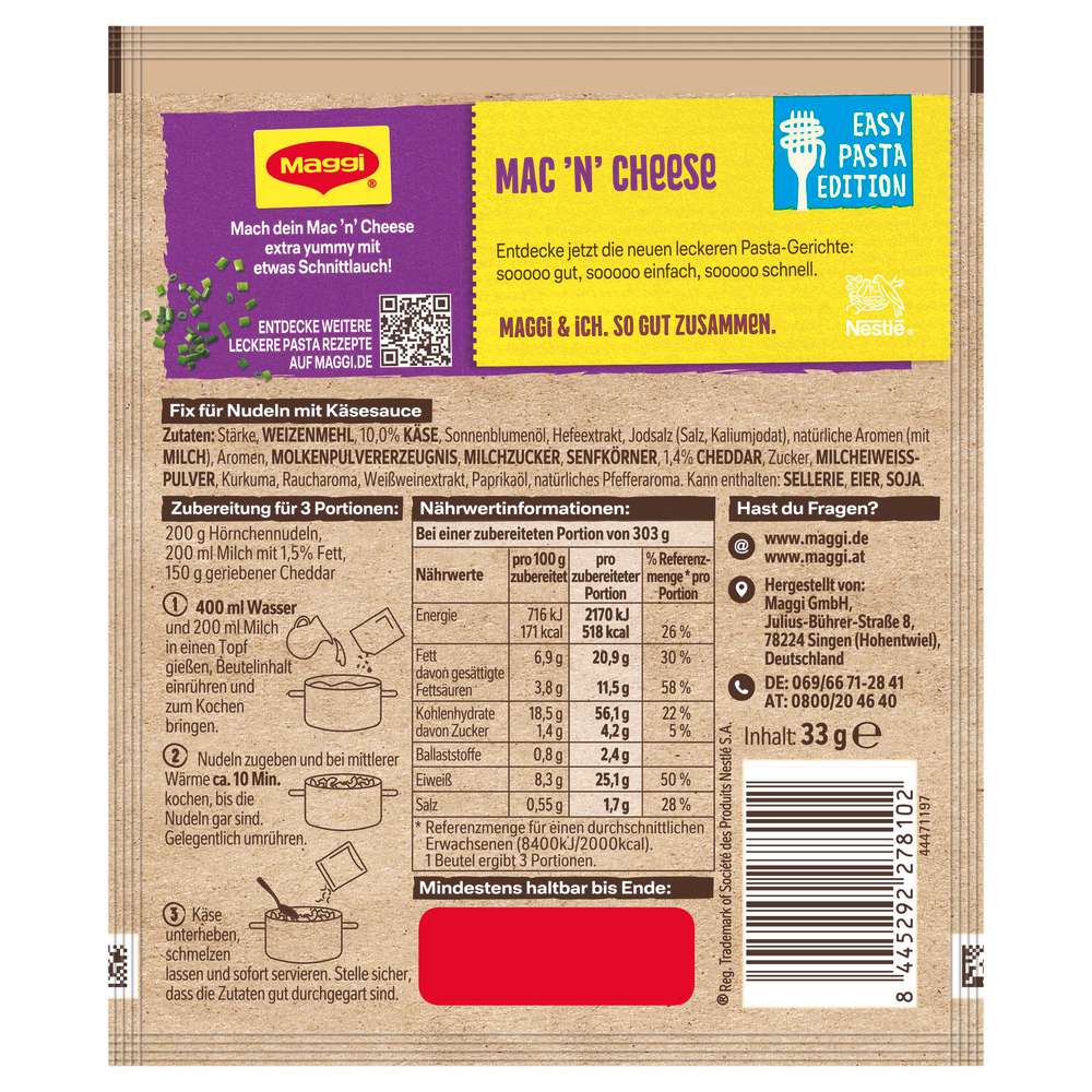 Produktabbildung Maggi Gewürzmischung Easy Pasta Edition, Mac 'N' Cheese