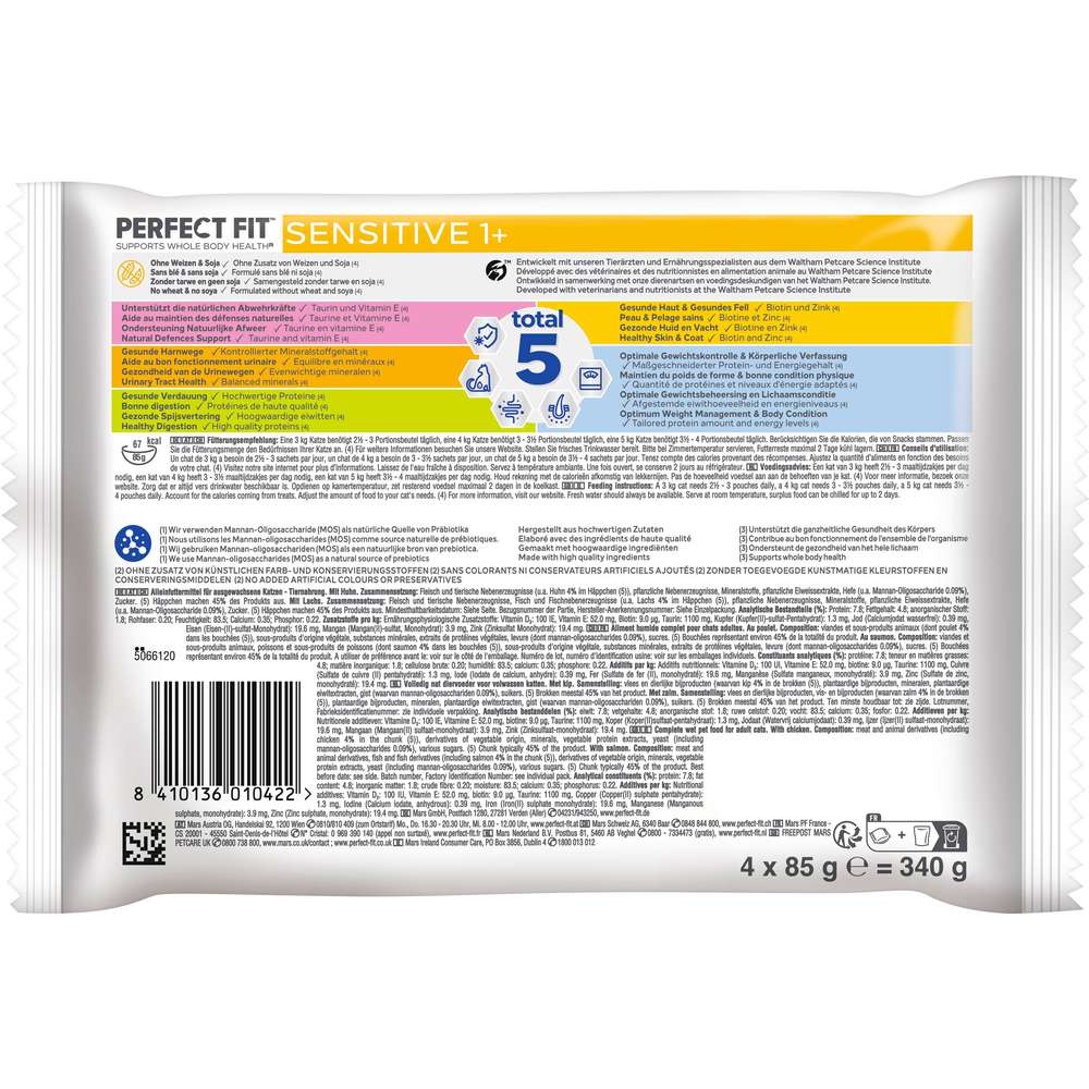 Produktabbildung Perfect Fit Katzen-Nassfutter Sensitive, 1+, Huhn/Lachs