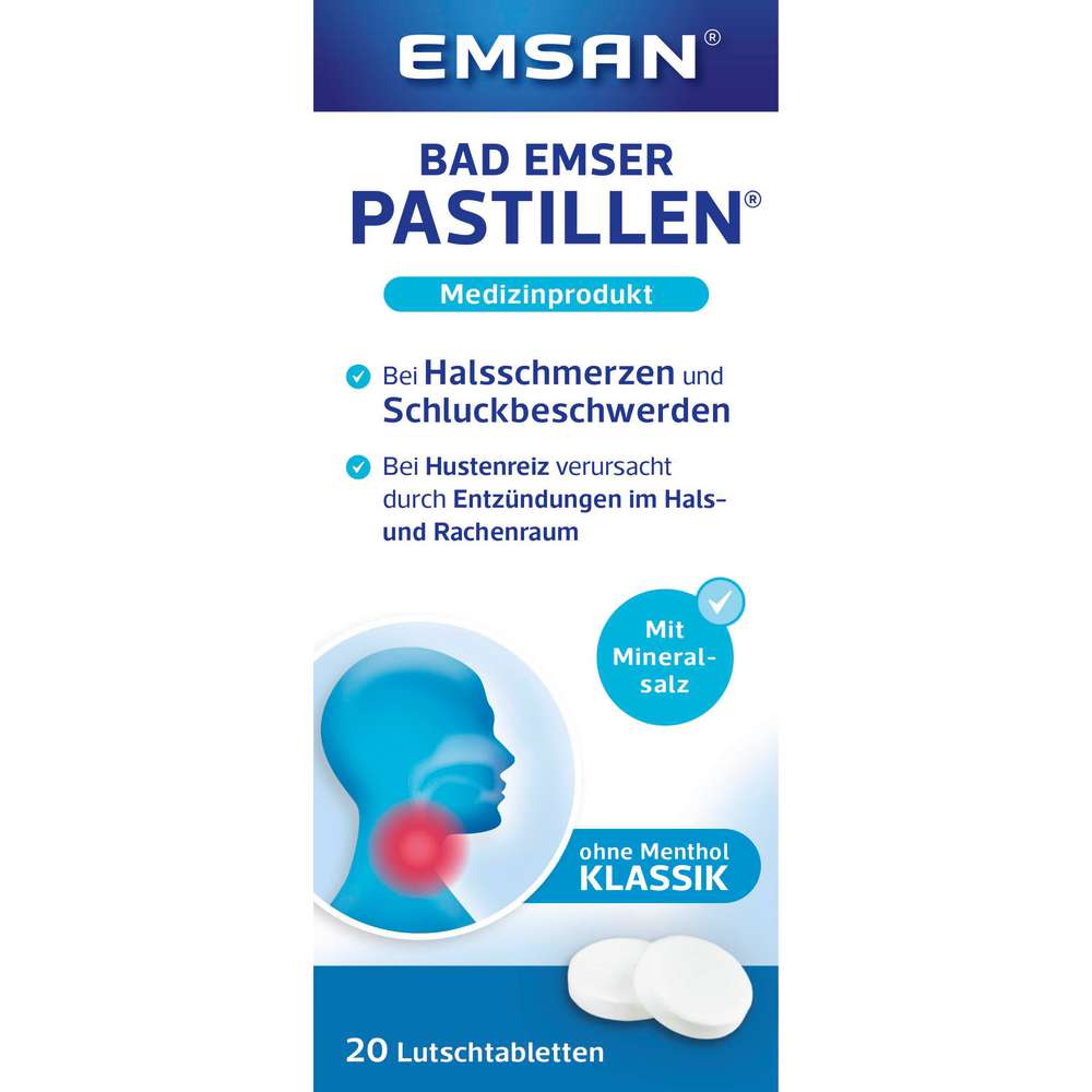 Produktabbildung Emsan Pastillen mit Mineralsalz, ohne Menthol Klassik