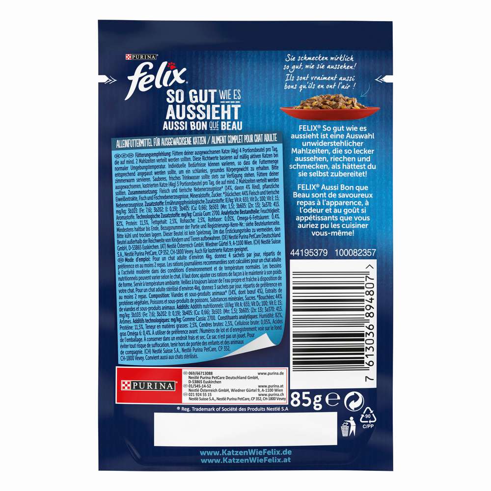 Produktabbildung Purina Katzen-Nassfutter Felix, So gut wie es aussieht, Rind in Gelee