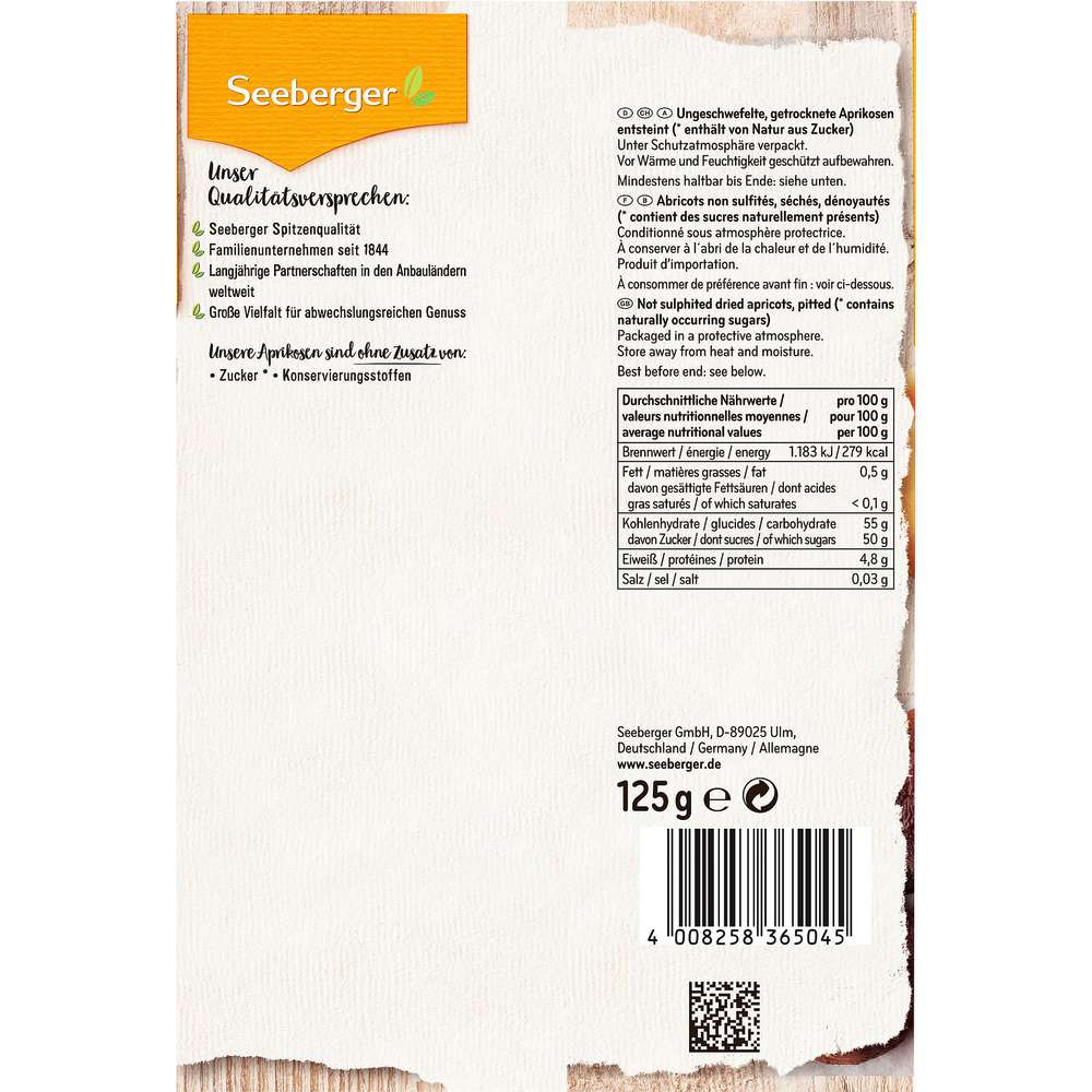 Produktabbildung Seeberger Aprikosen, ungeschwefelt