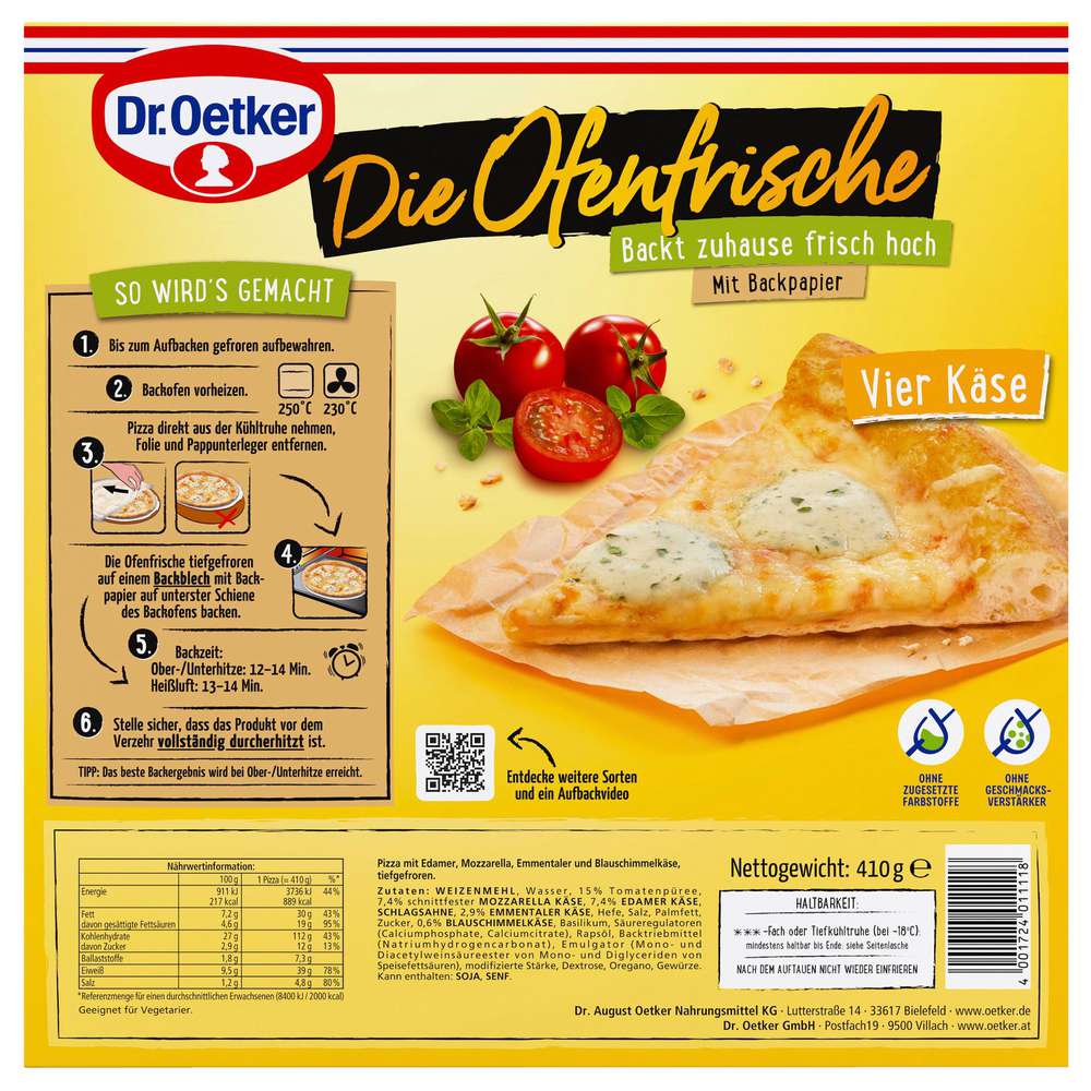 Produktabbildung Dr. Oetker Pizza Ofenfrische Vier-Käse, tiefgekühlt