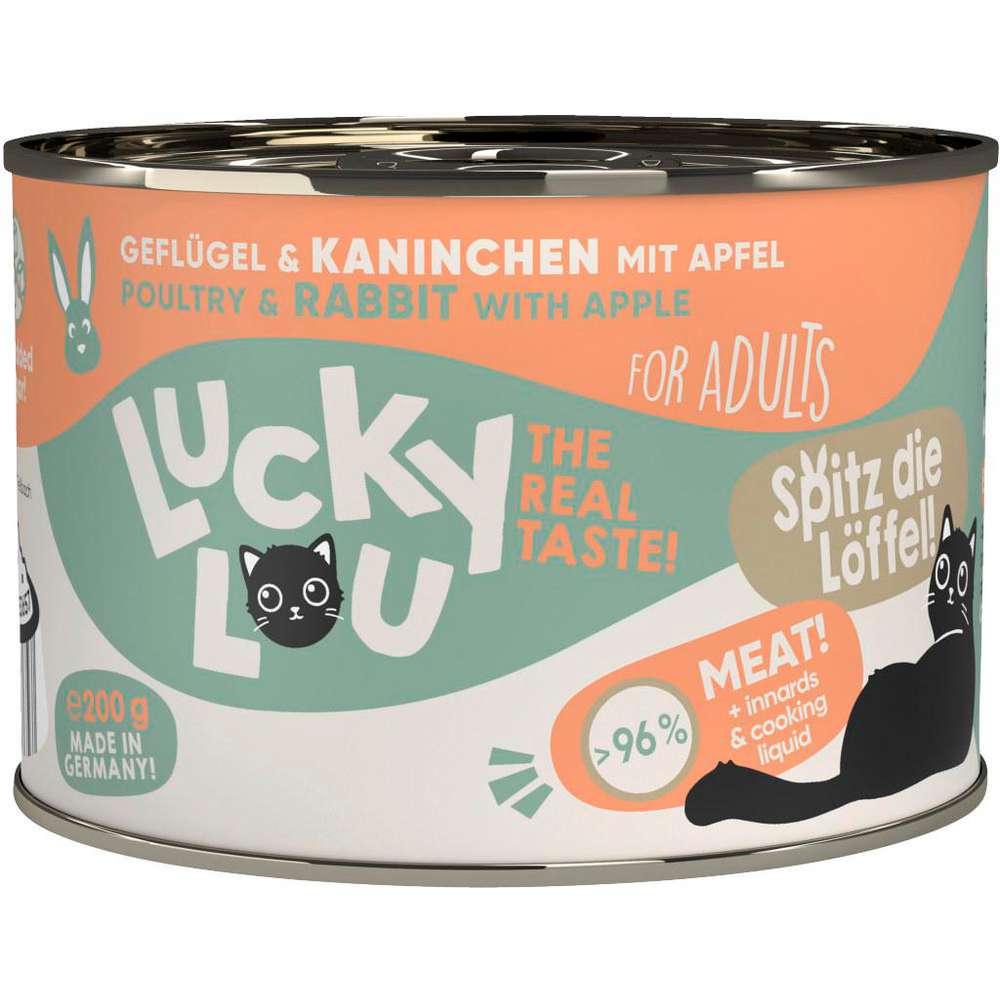 Produktabbildung Lucky Lou Katzen-Nassfutter, Geflügel & Kaninchen mit Apfel