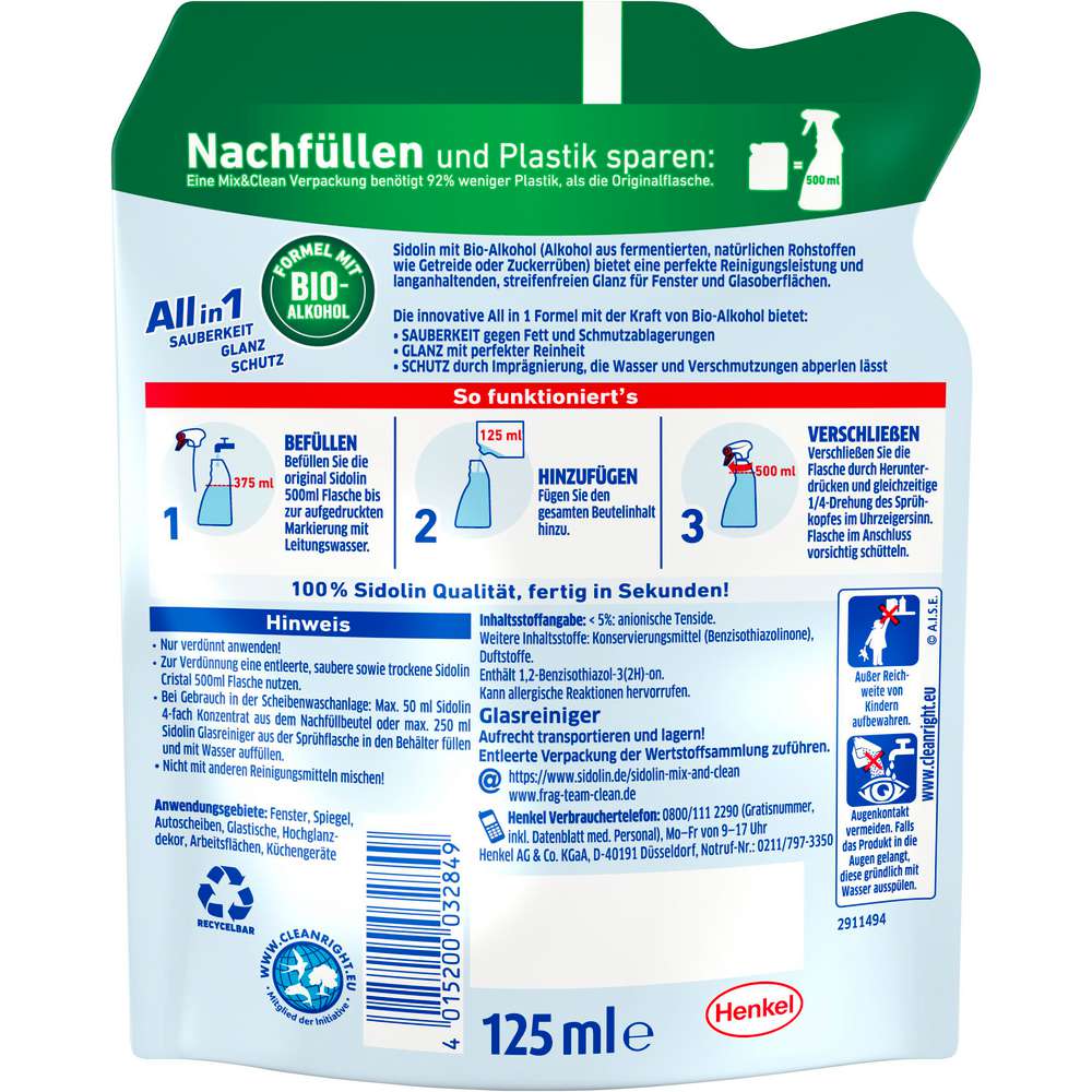 Produktabbildung Sidolin Fenster-Reiniger, Konzentrat zum Auffüllen, Cristal