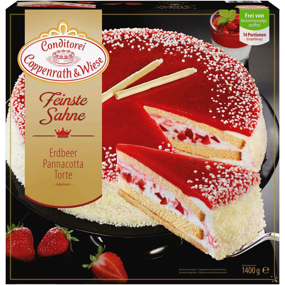 Produktabbildung Conditorei Coppenrath & Wiese Feinste Sahne Erdbeer-Pannacotta Torte, tiefgekühlt