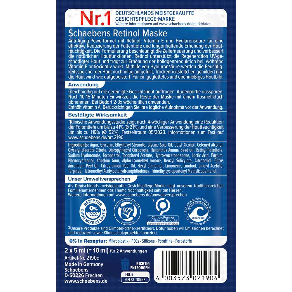 Produktabbildung Schaebens Gesichtsmaske Retinol