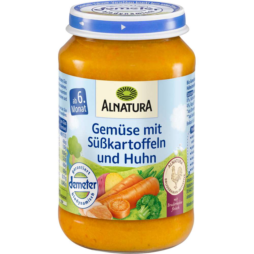 Produktabbildung Alnatura Bio Gläschen, Gemüse mit Süßkartoffeln und Huhn, ab dem 6. Monat