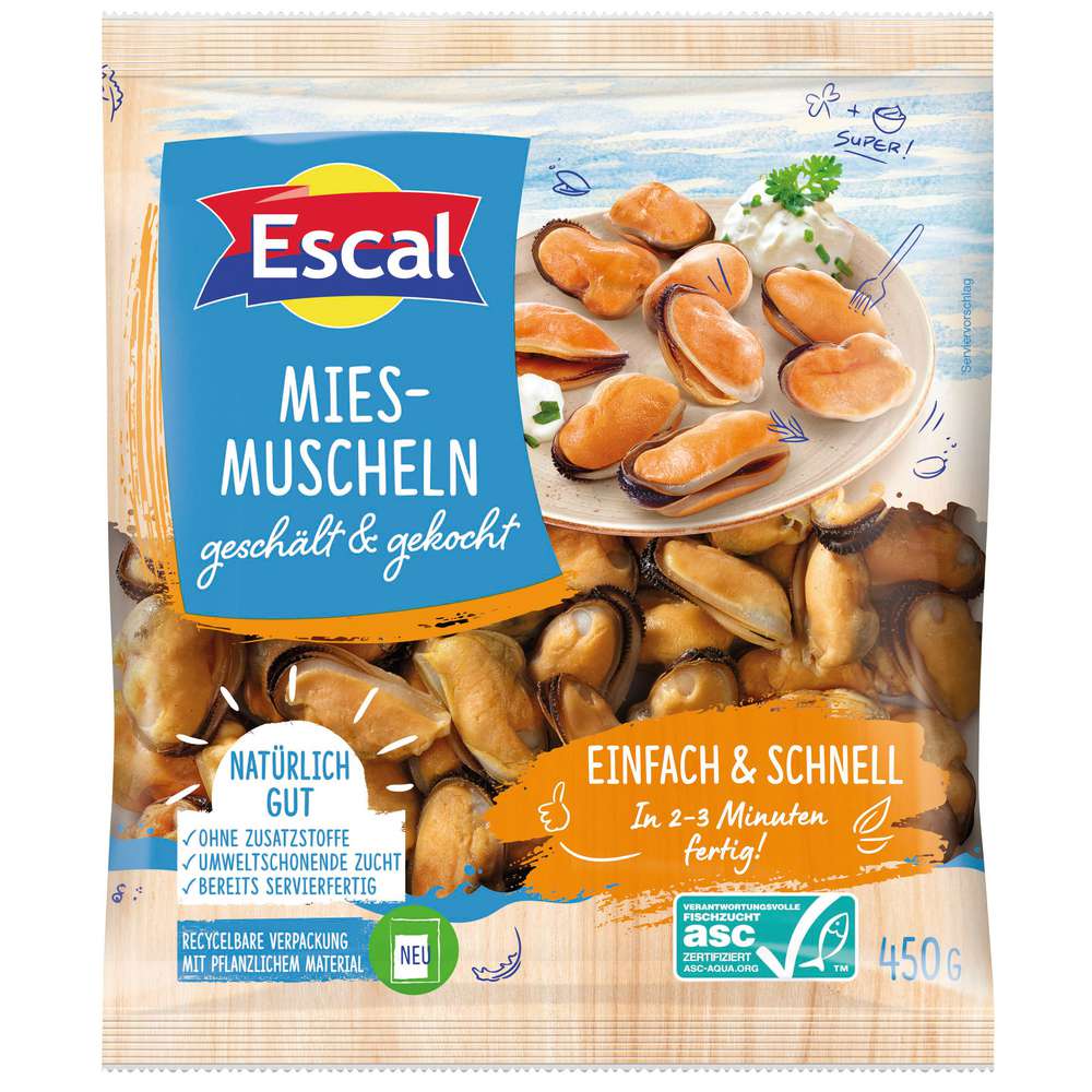Produktabbildung Escal Miesmuscheln gekocht ohne Schale, tiefgekühlt