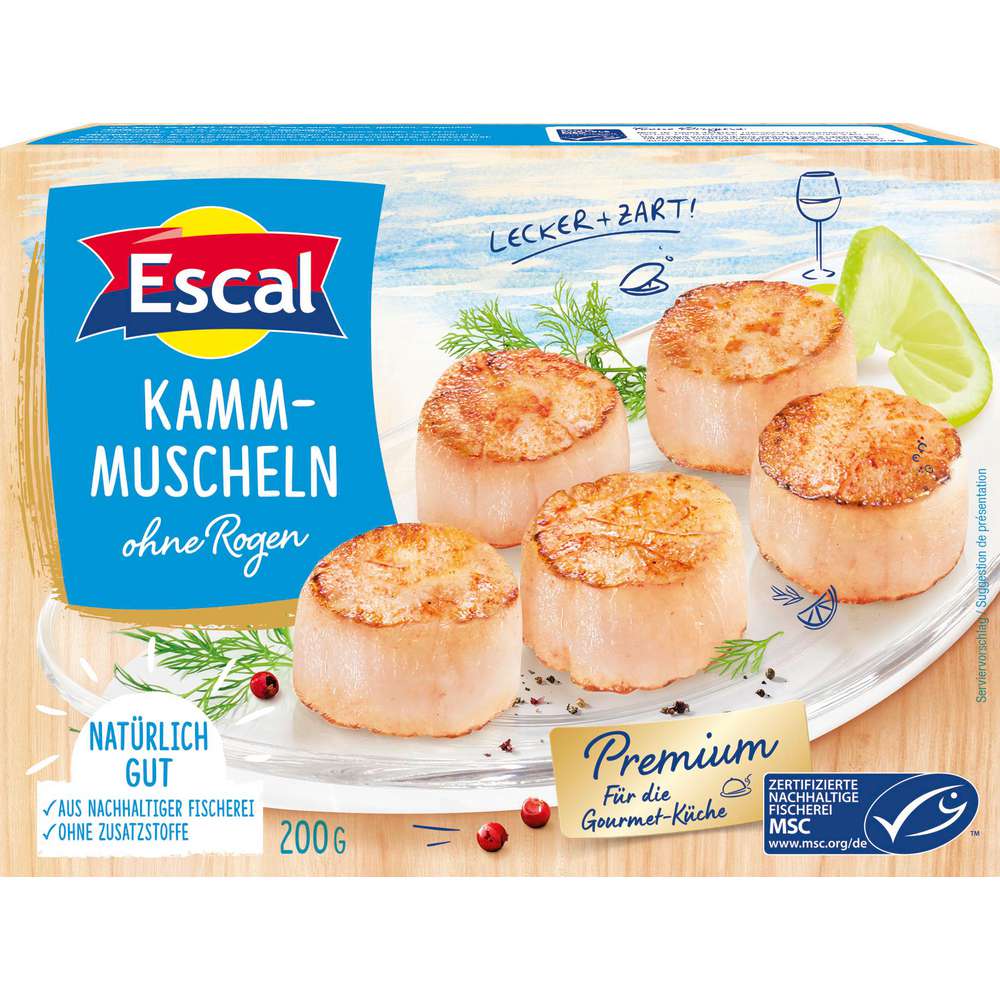 Produktabbildung Escal MSC Kammmuschelfleisch ohne Rogen, tiefgekühlt
