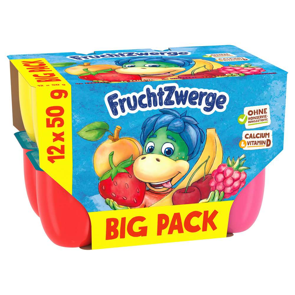 Produktabbildung Fruchtzwerge Fruchtquark, Erdbeere/Banane/Himbeere/Aprikose/Kirsche