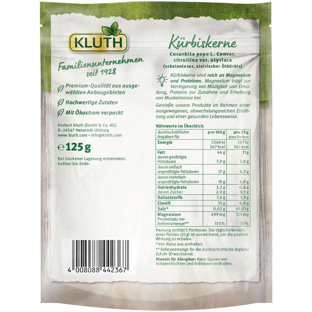 Produktabbildung Kluth Kürbiskerne, schalenlos gewachsen