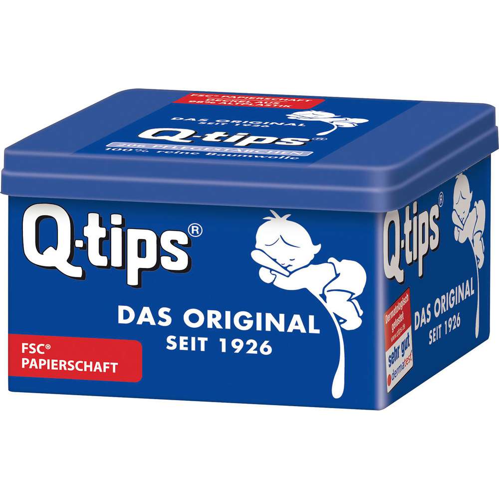Produktabbildung Q-Tips Wattestäbchen Box