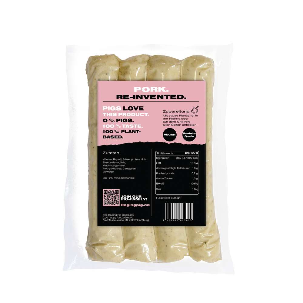 Produktabbildung The Raging Pig Company Vegane Rostbratwurst auf Erbsenbasis