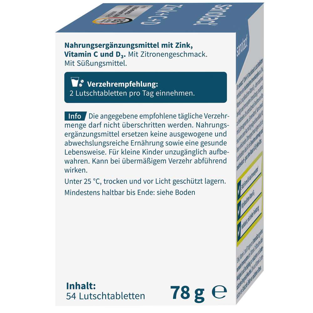 Produktabbildung sanotact Lutschtabletten Zink+C+D