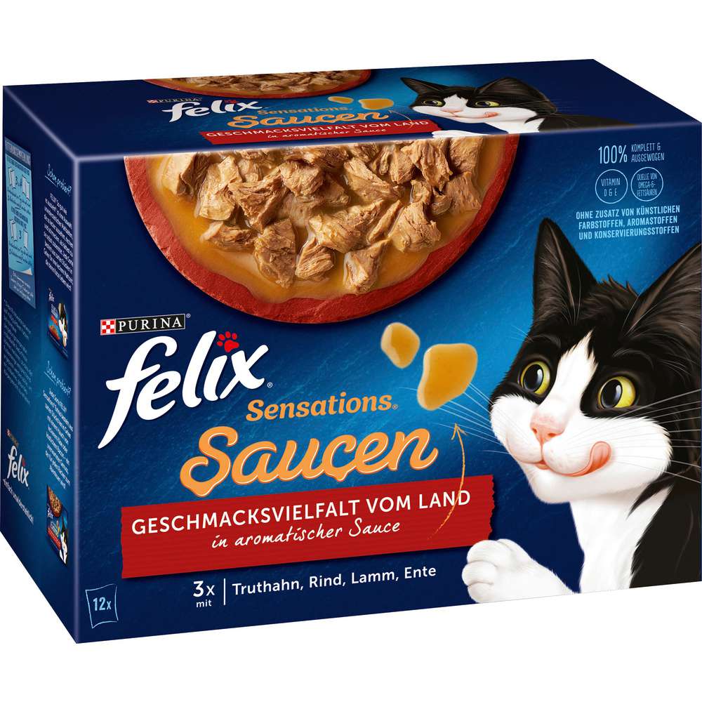 Produktabbildung Purina Katzen-Nassfutter Felix, Sensations Saucen, Geschmacksvielfalt vom Land
