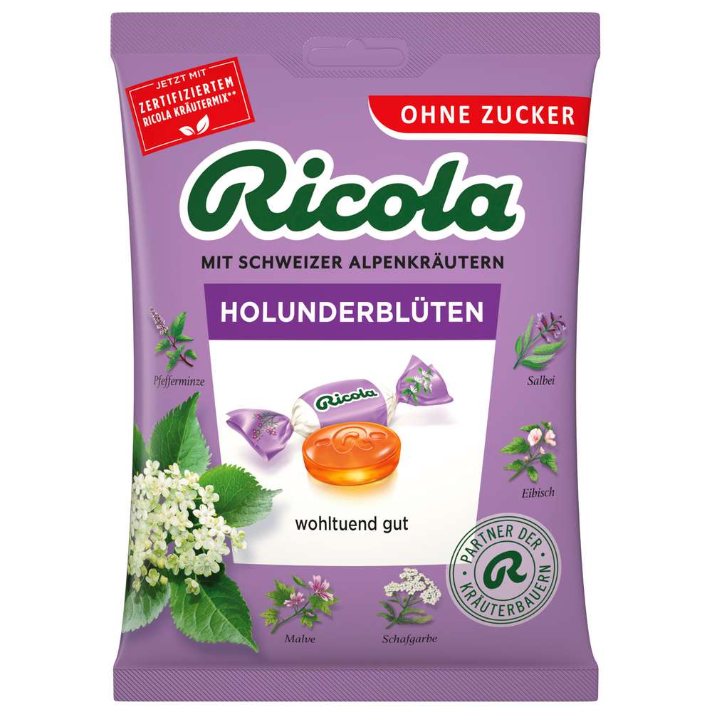 Produktabbildung Ricola Bonbons Holunderblüte ohne Zucker