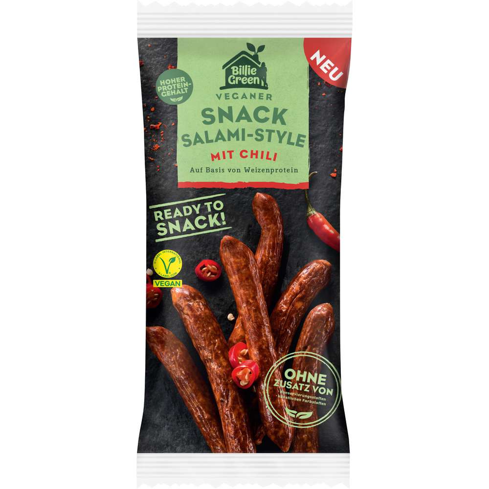 Produktabbildung Billie Green Veganer Snack Salami Style, Chili