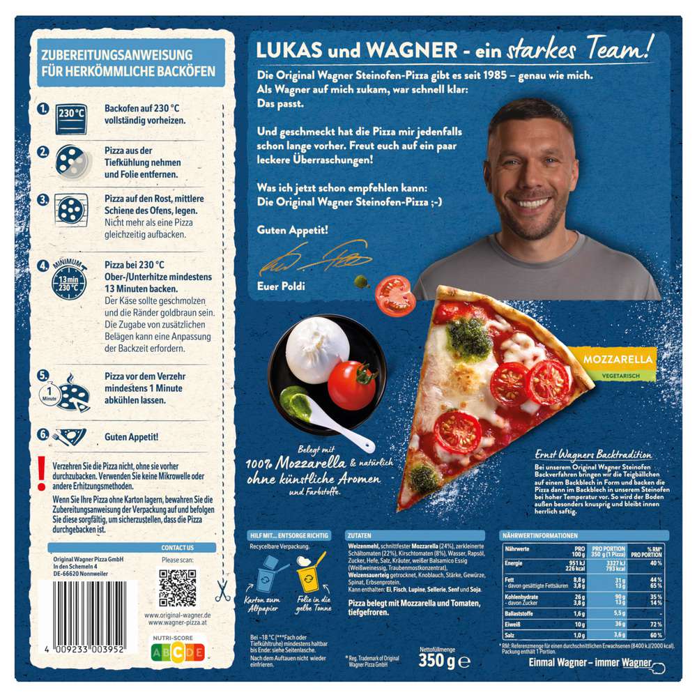 Produktabbildung Wagner Steinofen Pizza Mozzarella, tiefgekühlt