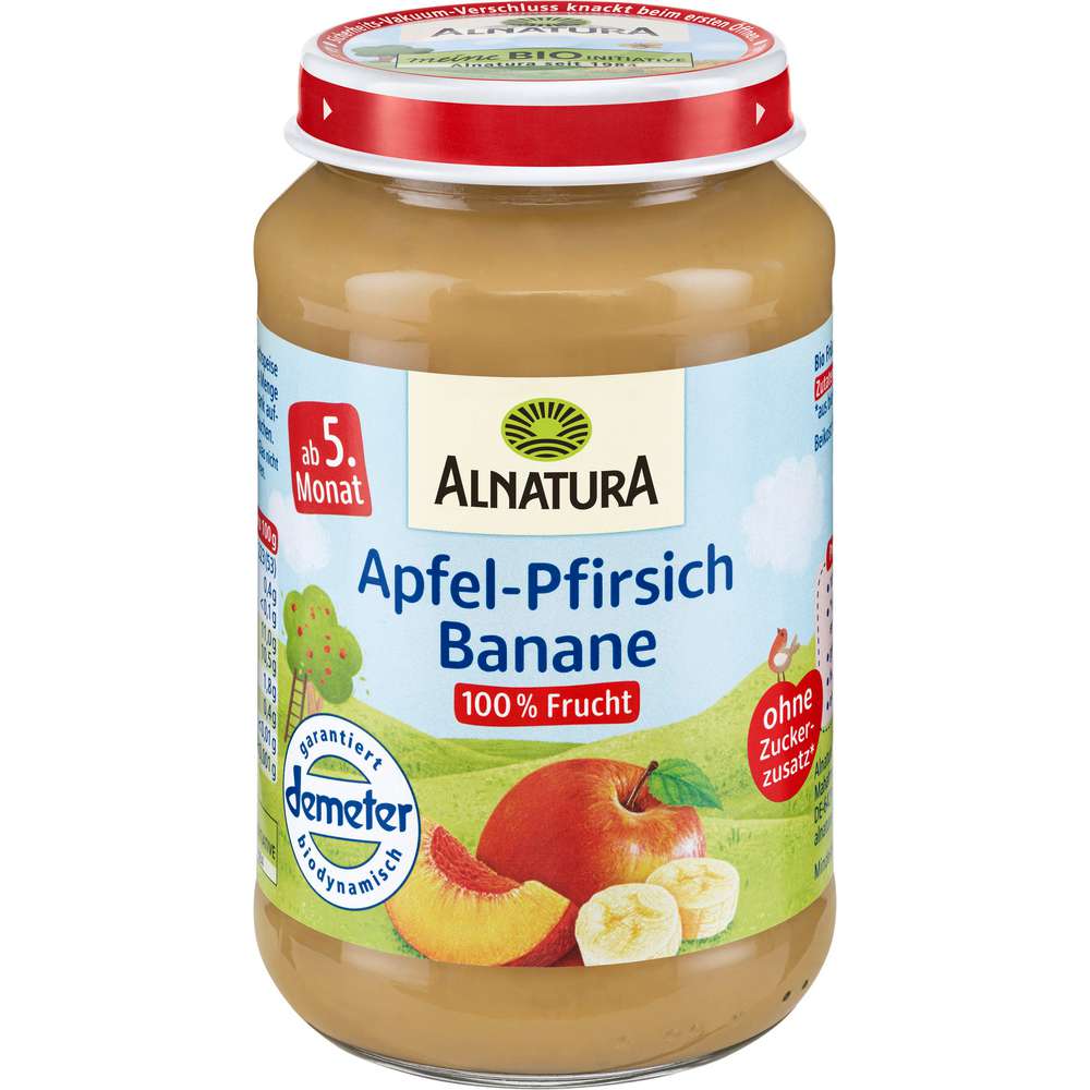 Produktabbildung Alnatura Bio Früchtebrei, Apfel-Pfirsich Banane