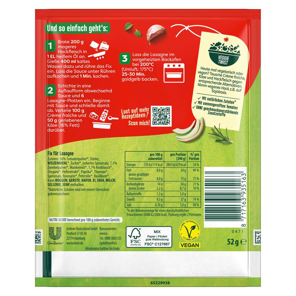 Produktabbildung Knorr Fix-Würzmischung, Lasagne