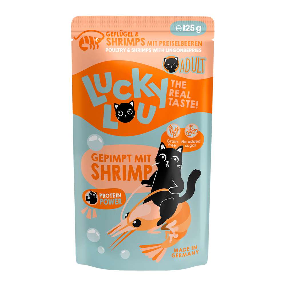 Produktabbildung Lucky Lou Katzen-Nassfutter, Geflügel & Shrimps