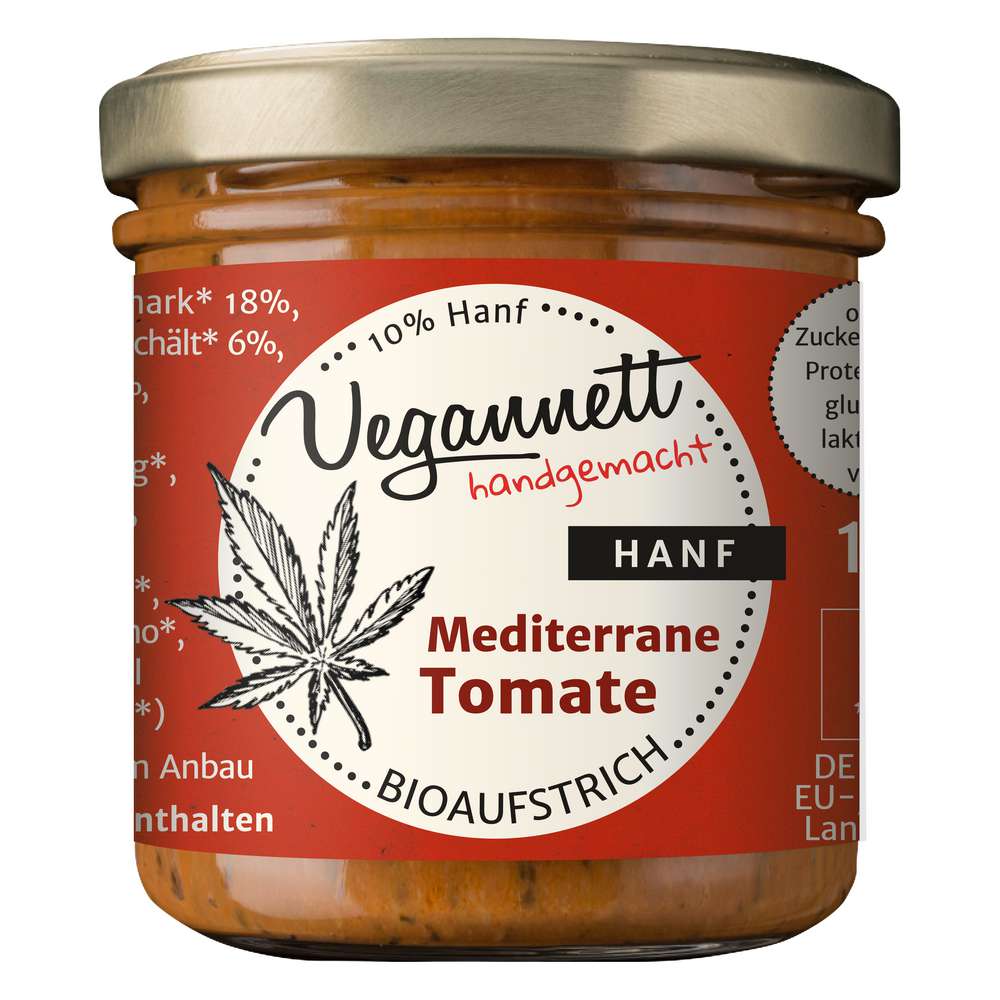 Produktabbildung Vegannett Bioaufstrich Mediterrane Tomate, mit Hanf