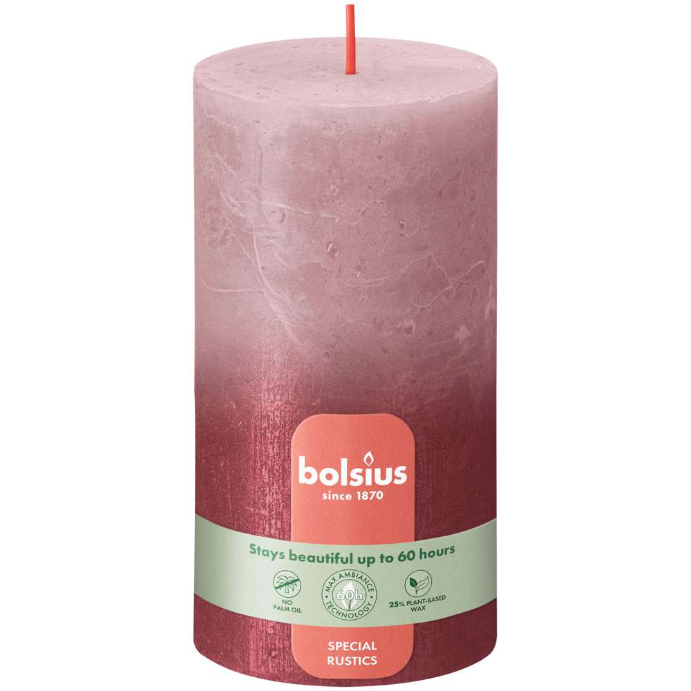 Produktabbildung Bolsius Stumpkerze Rustik 13x6,8cm, Sunset Ash Rose-Red
