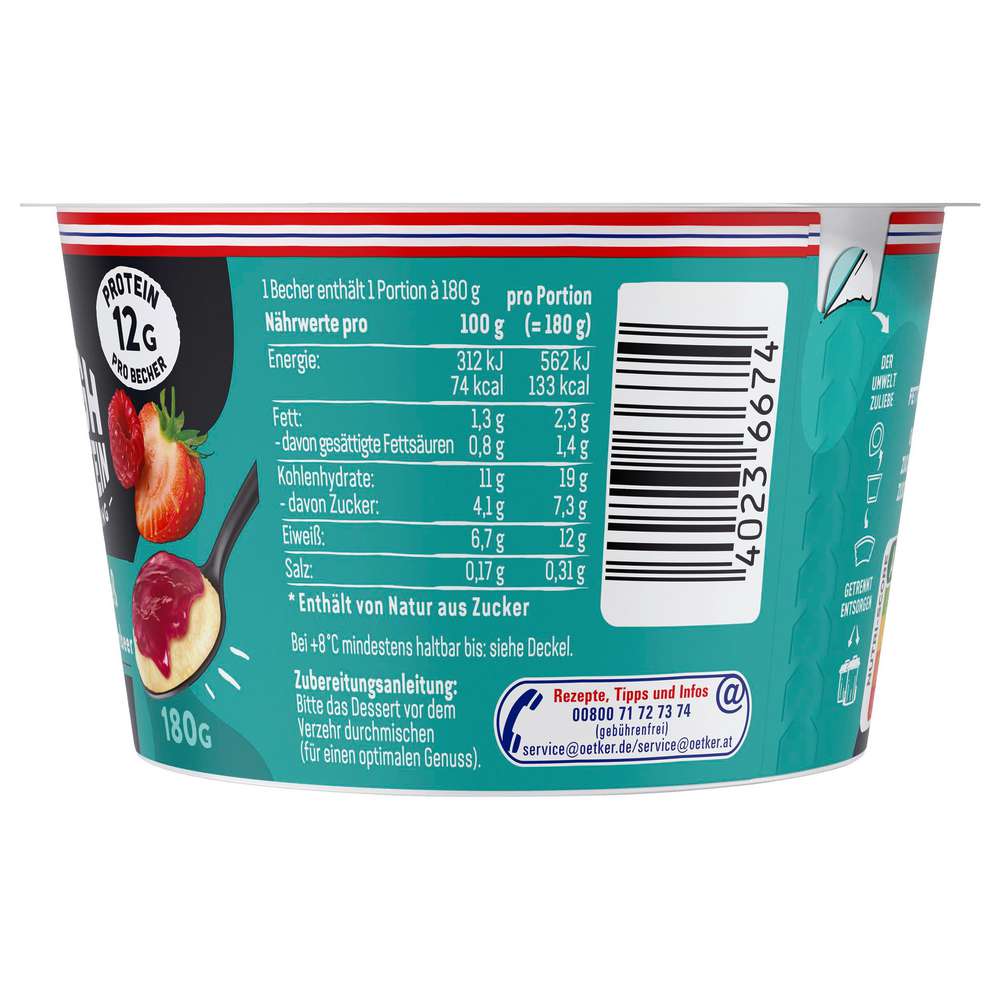 Produktabbildung Dr. Oetker High Protein Pudding Grieß Erdbeer-Himbeer