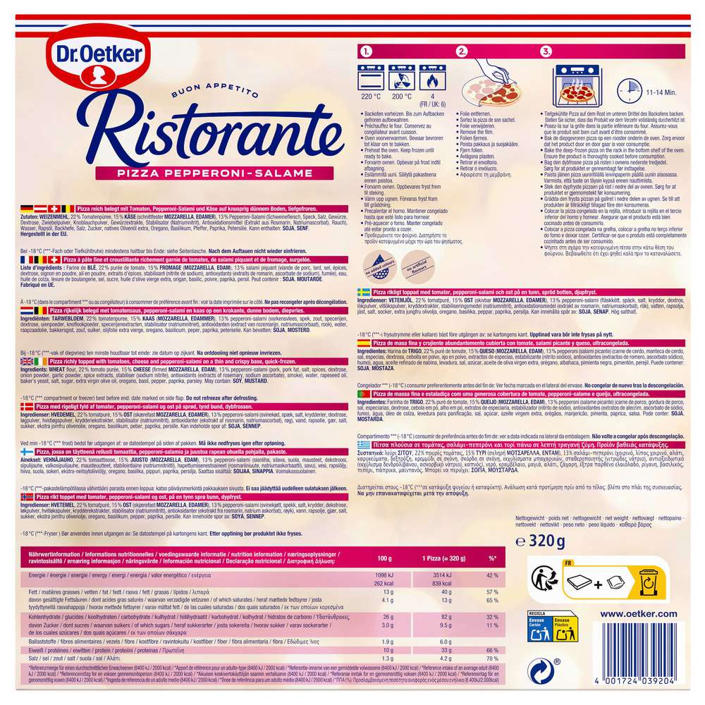 Produktabbildung Dr. Oetker Pizza Ristorante Pepperoni-Salami, tiefgekühlt