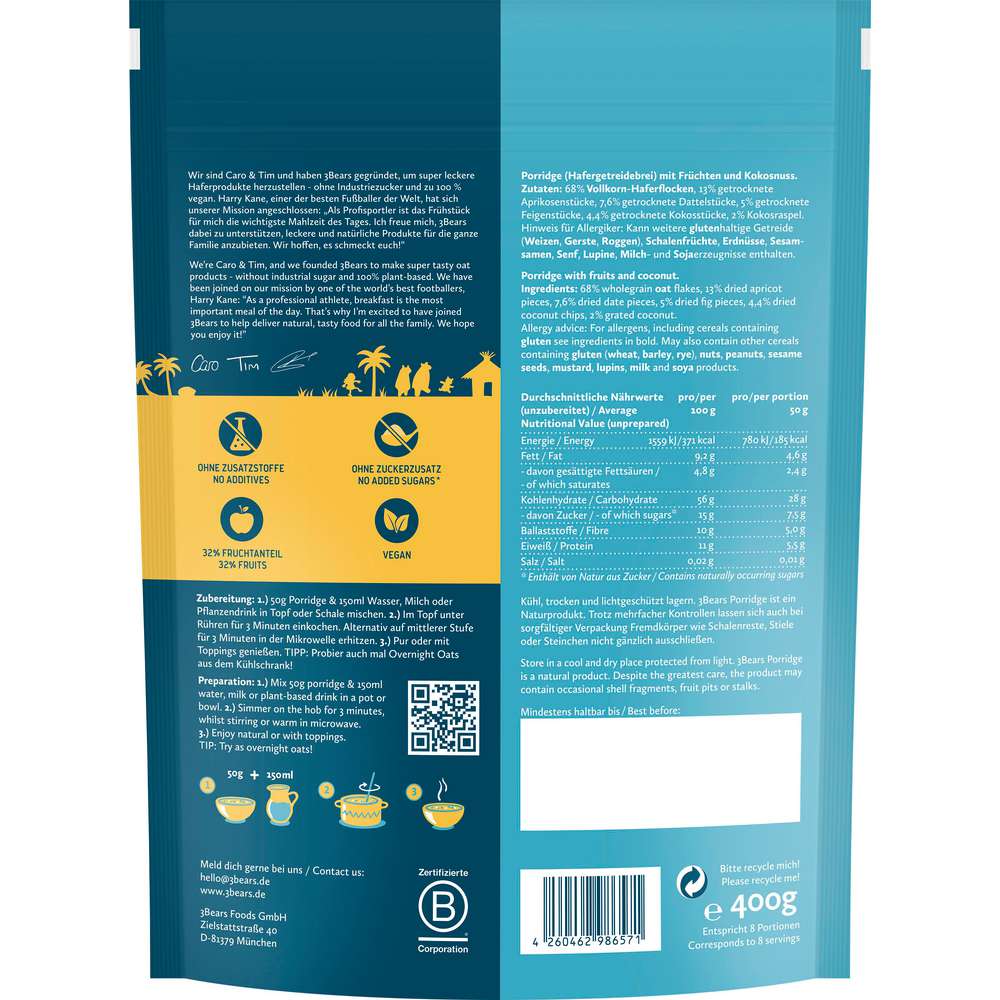 Produktabbildung 3Bears Porridge Fruity Kokosnuss