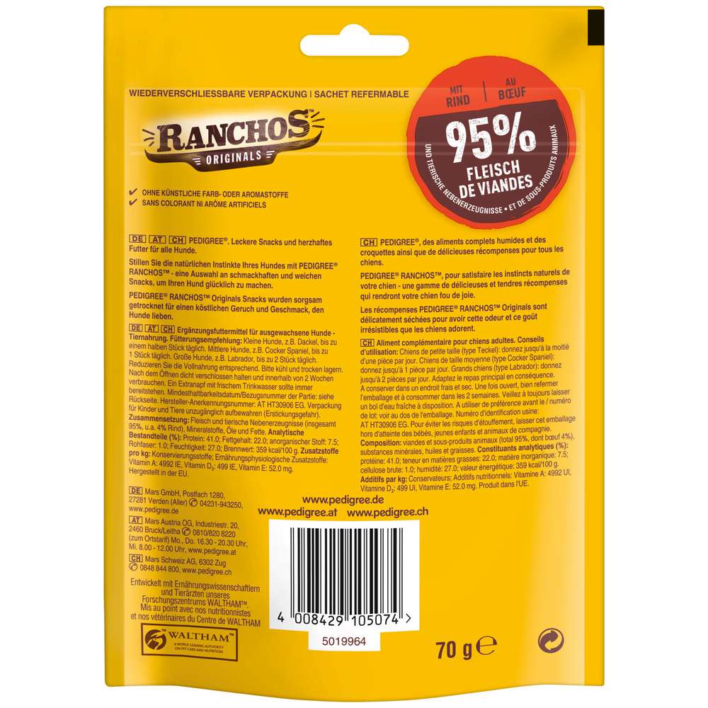 Produktabbildung Pedigree Hunde-Snack Ranchos, Rind