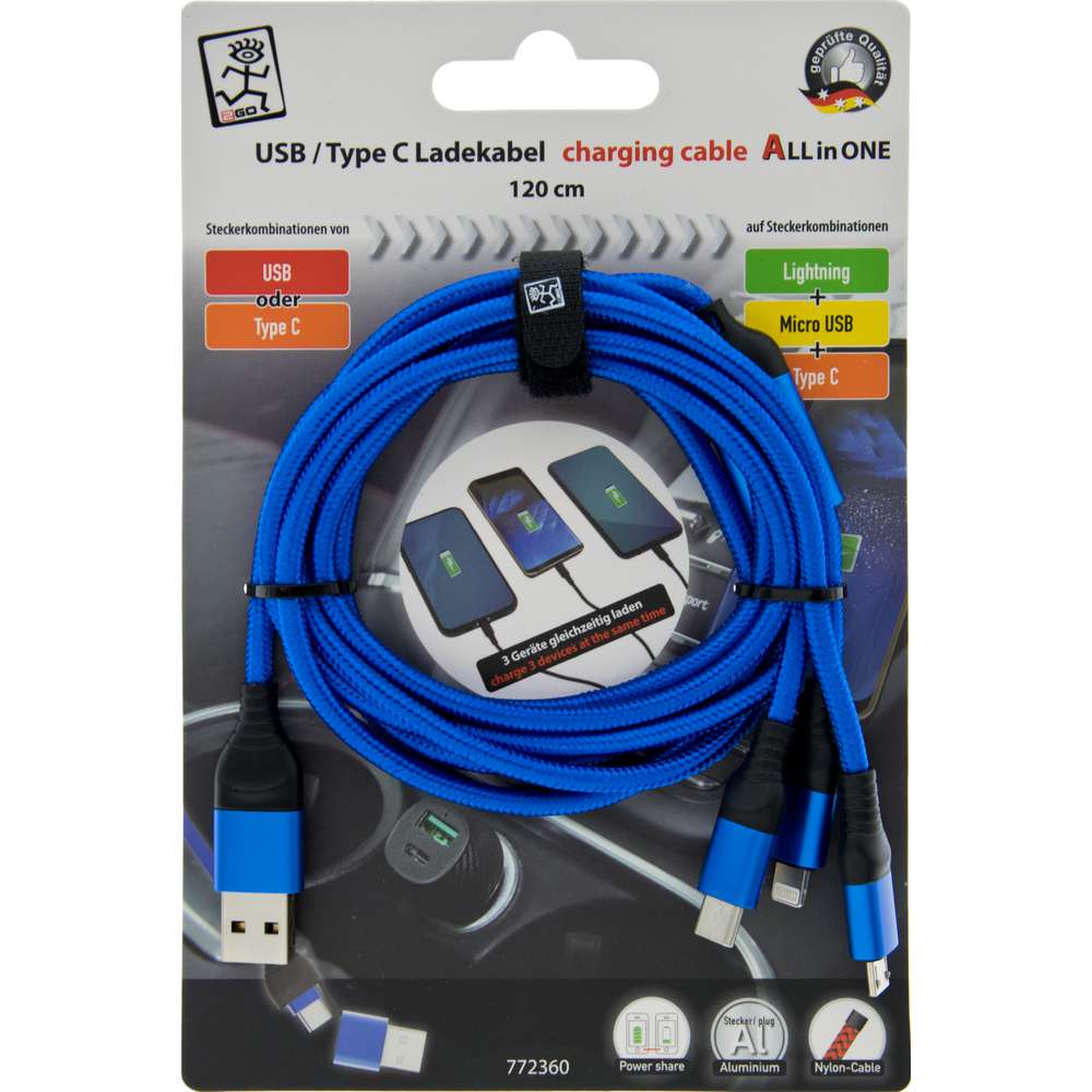Produktabbildung ACV Electronic GmbH USB/Type C Ladekabel All in One blau