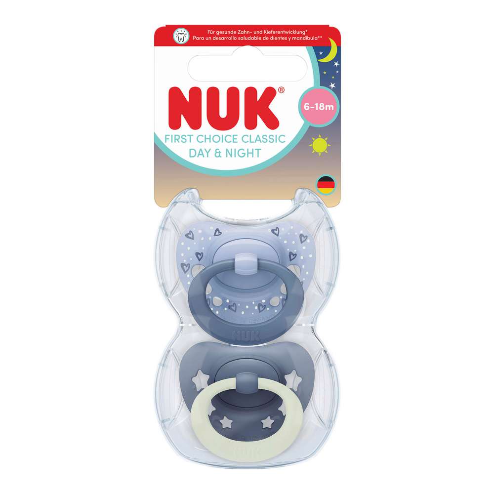 Produktabbildung Nuk First Choice Classic Day & Night Silikon-Schnuller, 6-18 Monate