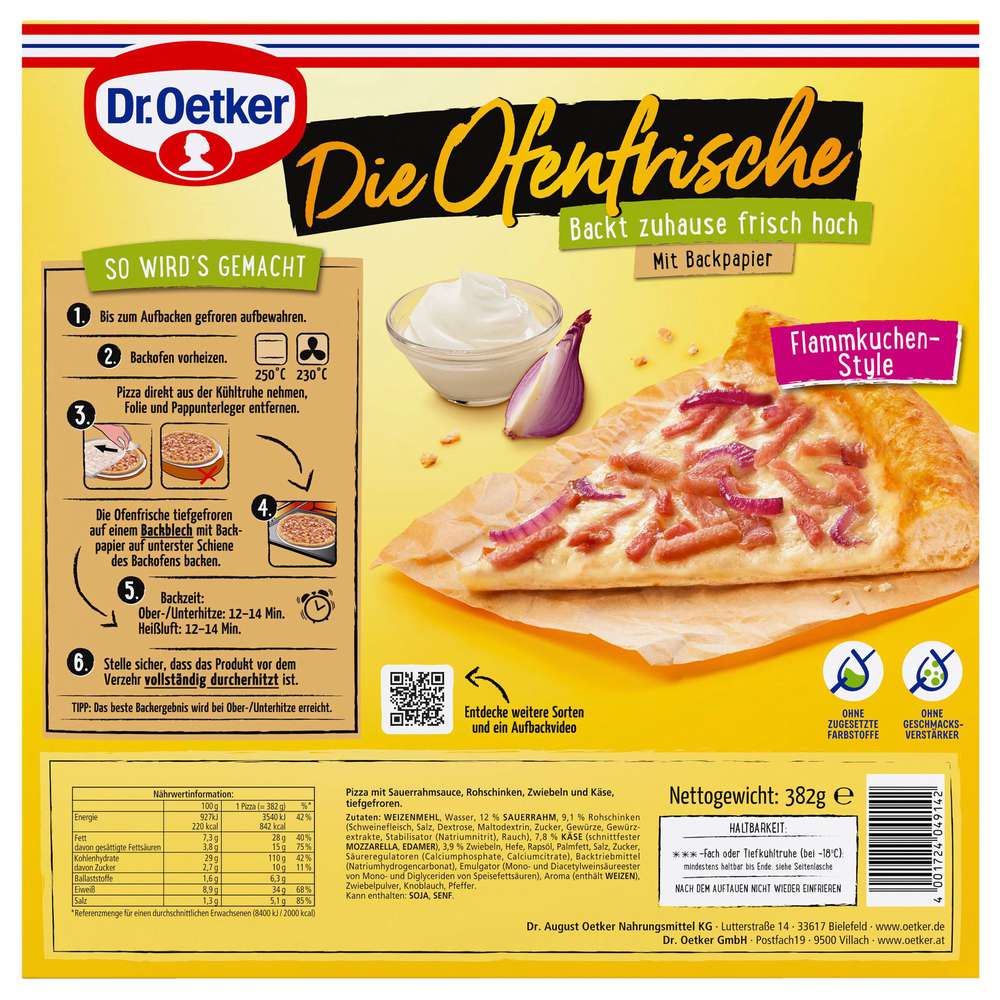 Produktabbildung Dr. Oetker Pizza Ofenfrische Schinken-Sauerrahm, tiefgekühlt