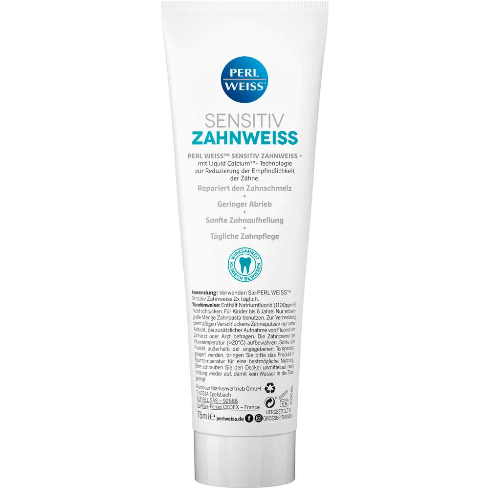 Produktabbildung Perlweiss Zahncreme Sensitiv Zahnweiss