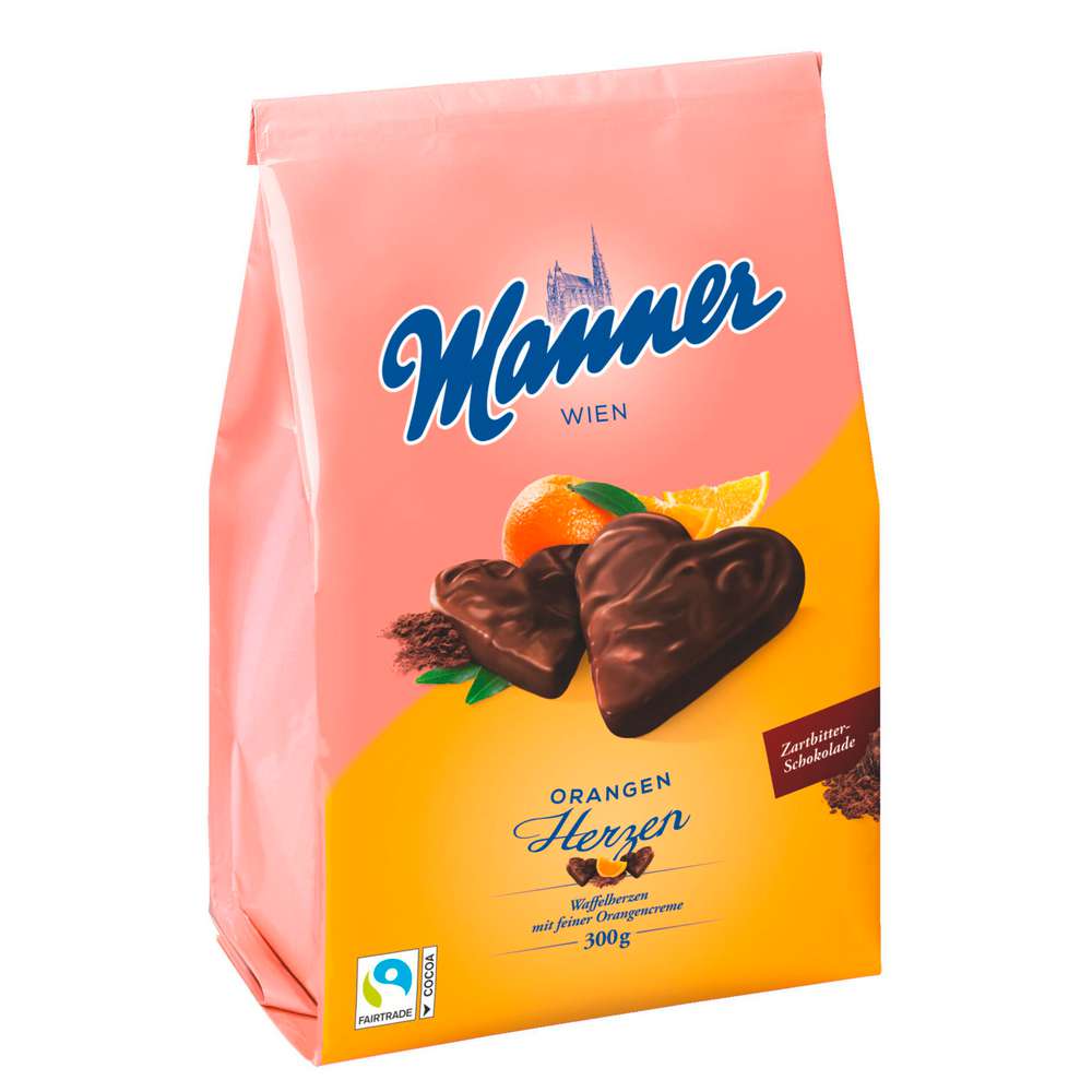 Produktabbildung Manner Waffelherzen mit Orangen-Creme-Füllung