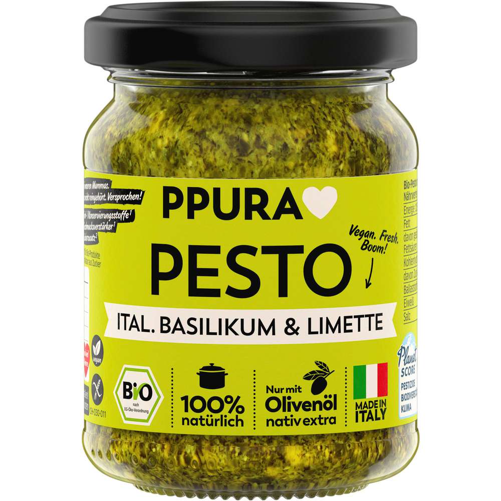Produktabbildung PPURA Bio Pastasoße, Pesto Basilikum/Limette/Cashew
