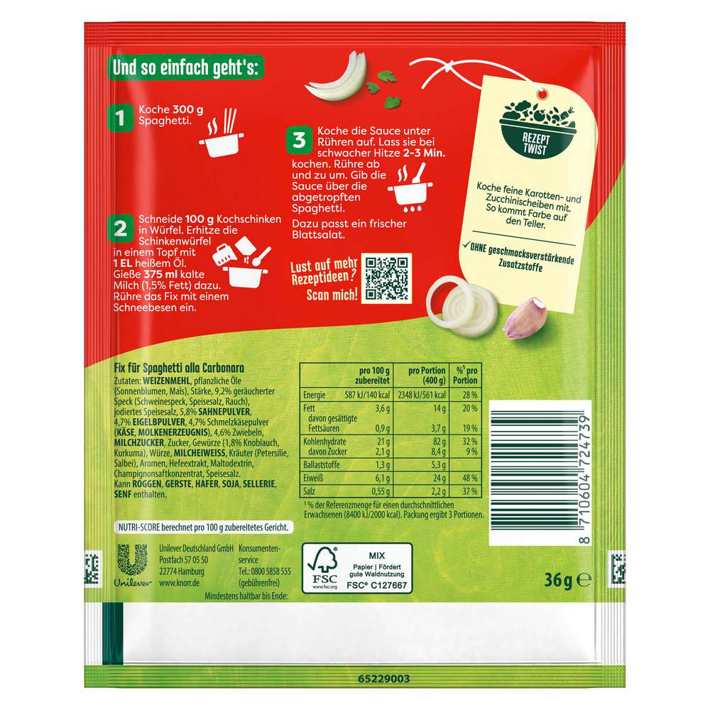 Produktabbildung Knorr Fix-Gewürzmischung, Spaghetti Carbonara