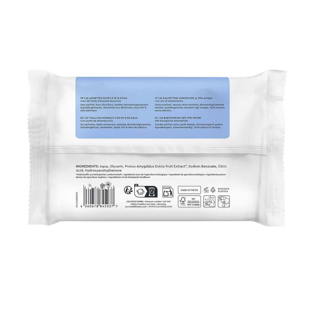 Produktabbildung Lillydoo Feuchttücher 99% Wasser, mit Bio Mandelöl