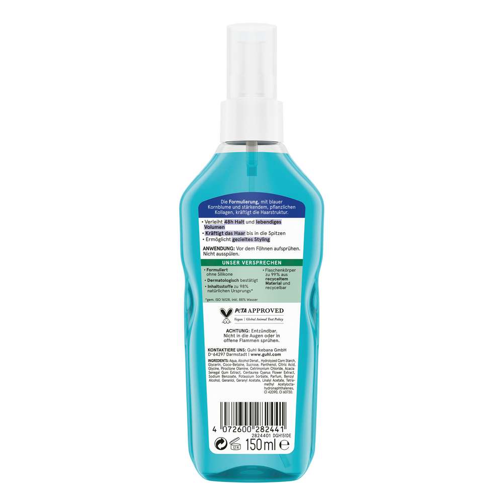 Produktabbildung Guhl Föhn-Spray Langzeit Volumen, blauer Lotus