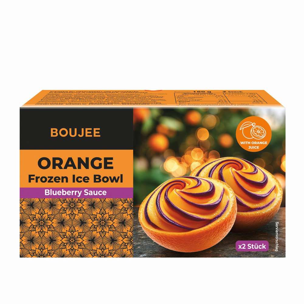 Produktabbildung Boujee Eiskreme Dessert Orange mit Blueberry Sauce