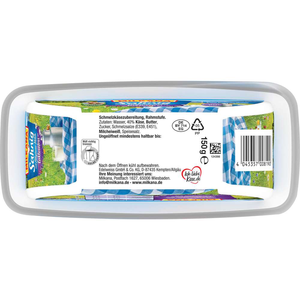 Produktabbildung Milkana Schmelzkäse, Der Sahnige, laktosefrei