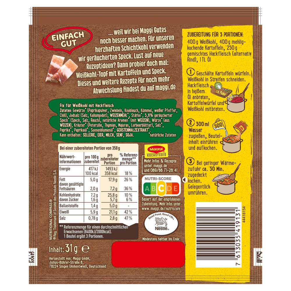 Produktabbildung Maggi Gewürzmischung Schichtkohl mit Hackfleisch