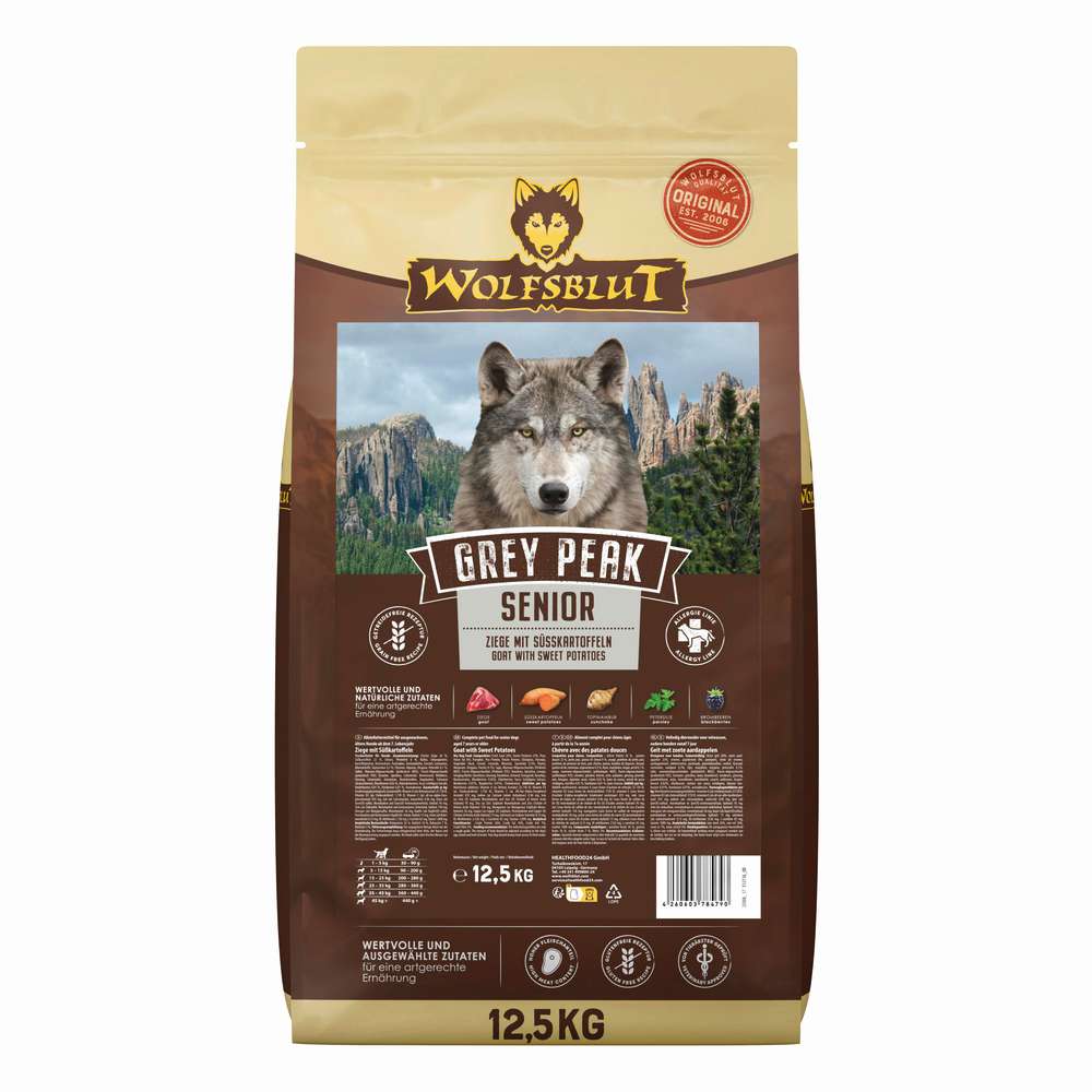 Produktabbildung Wolfsblut Hunde-Trockenfutter Greay Peak Senior, Ziege/Süßkartoffel