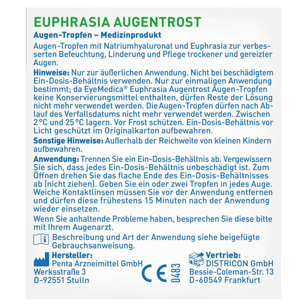 Produktabbildung EyeMedica Augentropfen, Euphrasia & Hyaluron
