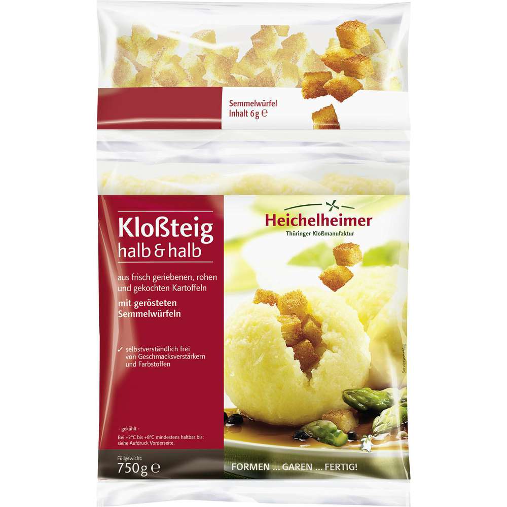 Produktabbildung Heichelheimer Thüringer Kloßteig, halb & halb, mit gerösteten Semmelwürfeln