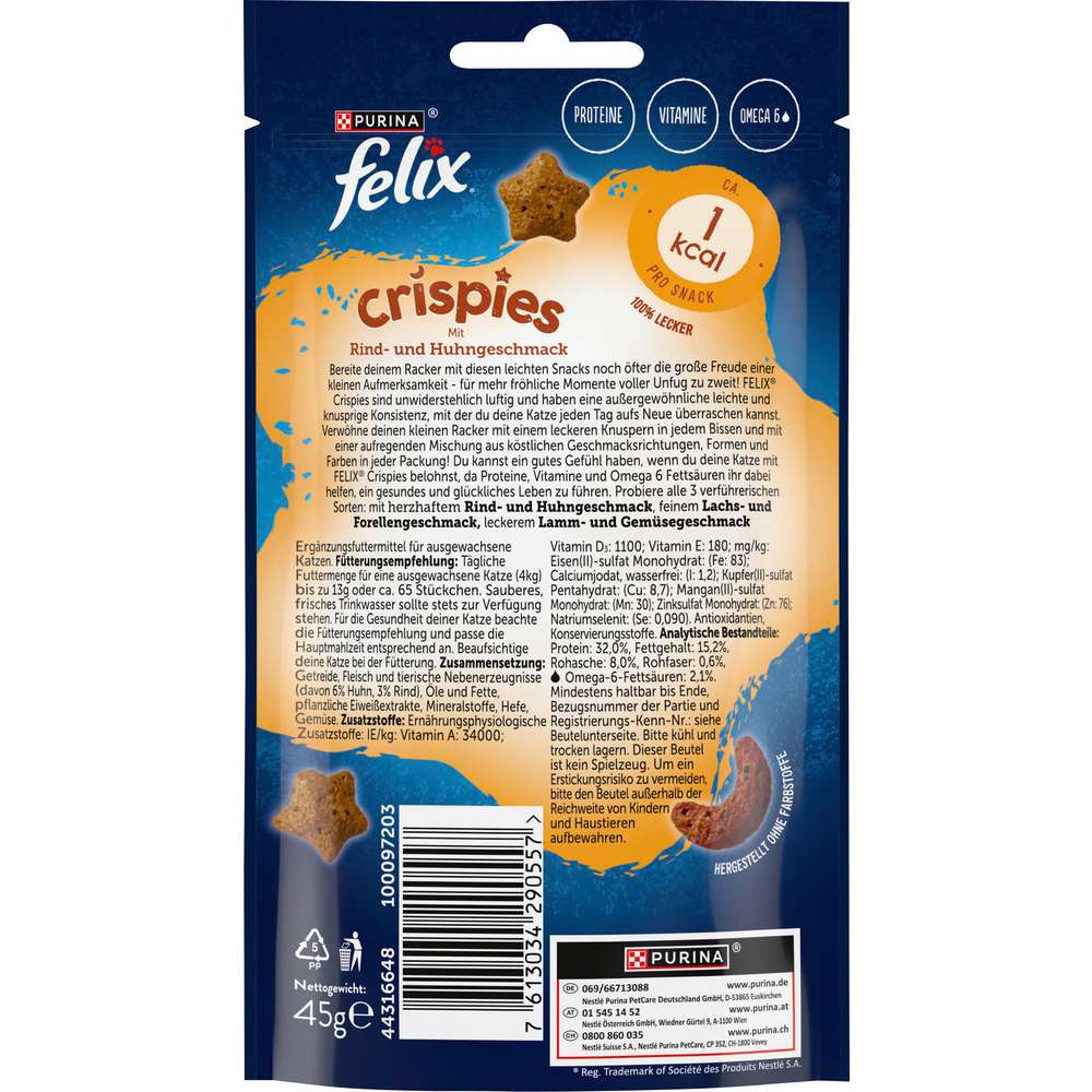 Produktabbildung Felix Katzen-Snack Crispies, Rind/Huhn